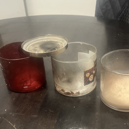 3 , Three Ppl , Glass Straight Sided Round Candle Jars With Lids, Clear & Red