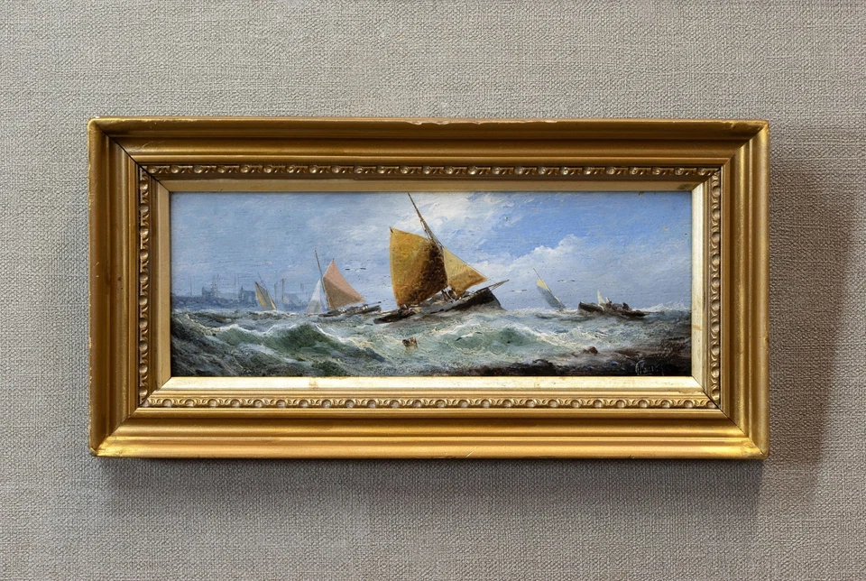George Knight (1851-1922) Fine Small Scale Antique Marine Oil Painting Seascape - image 4 of 4