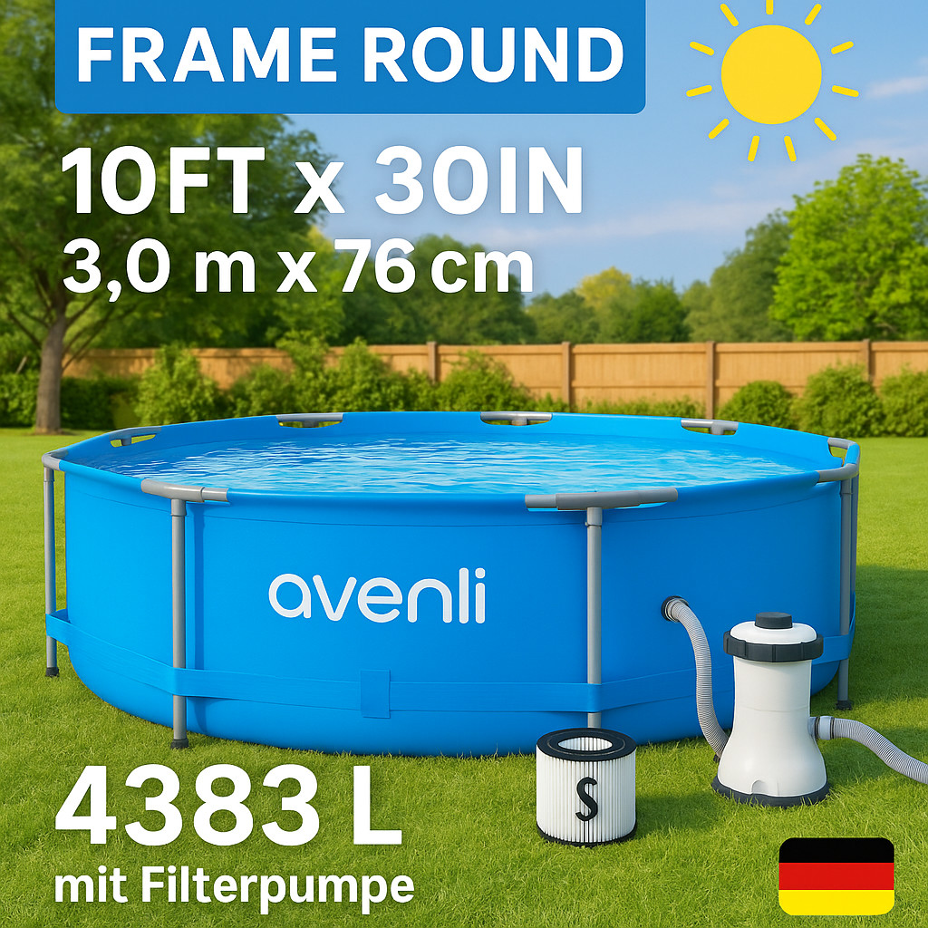 Avenli Frame Piscina 300x76 cm Piscina Redonda con Bomba de Filtro 4383L Jardín Piscina