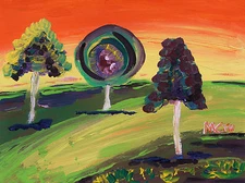 ORIGINAL Landscape Naive FOLK Outsider Mary art MCW Primitive Expressionism