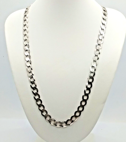 Vintage Solid Sterling Silver 20" Flat Curb Chain Necklace 20.4g