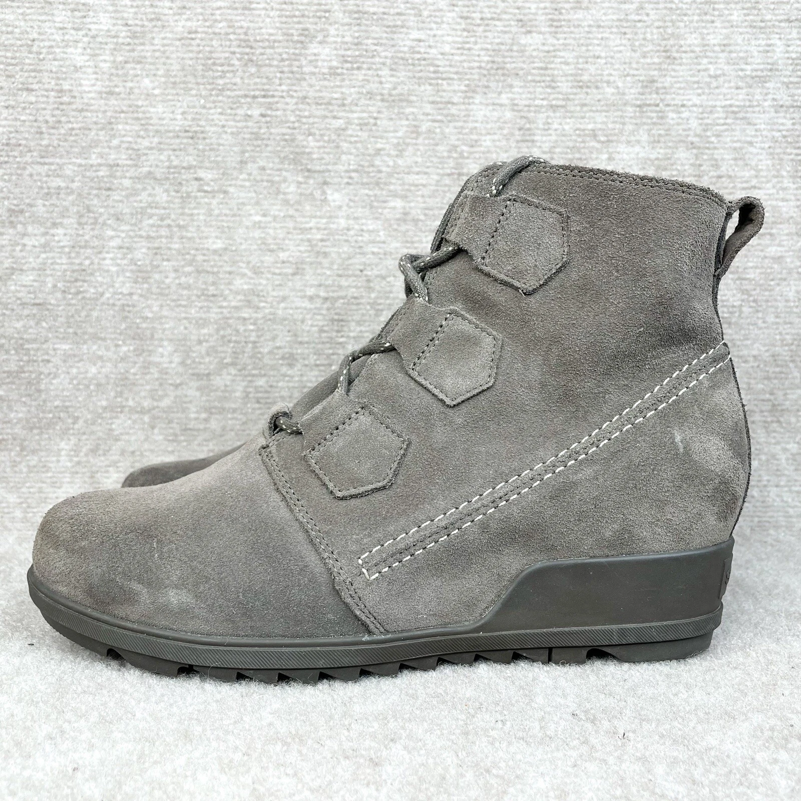 sorel evie suede waterproof lace up wedge bootie heel boots