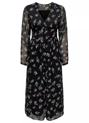 Only  Malina  Black Floral Midi Dress   (fm164-4)