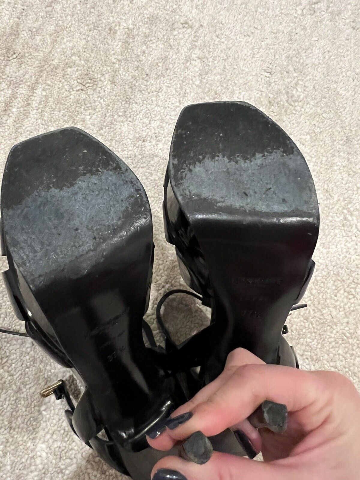YSL Tribute Leather Platform Sandal Patent Black … - image 4