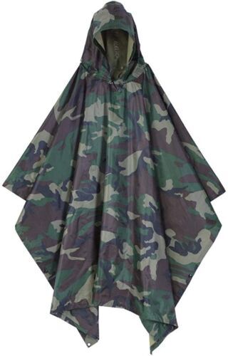 Rain Poncho Waterproof Raincoat Cover Rain Cape Hooded Hiking Camping Military - Picture 9 of 16