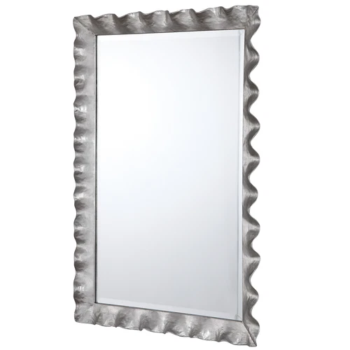 Large Silver Scalloped Edge Vanity Mirror | 40" Curved Black Vanity Metal - Picture 5 of 6
