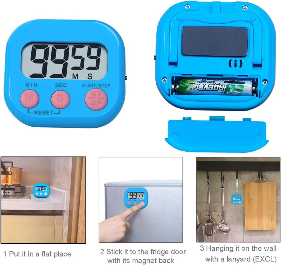 Large LCD Digital Kitchen Cooking Timer Count Down Up Clock Loud Alarm Magnetic - Image 3 of 4
