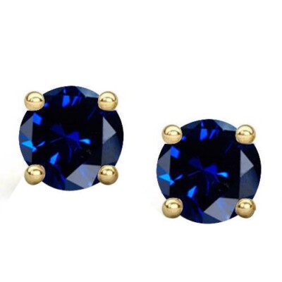 Ct Simulated Sapphire Stud Earrings Round Cut Solitaire 14K
