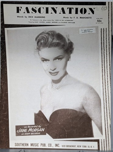 Vintage 1954 Fascination Sheet Music Jane Morgan Cover Photo