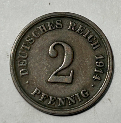 GERMANY 2 PFENNIG 1914 F - KM# 16 - MINTAGE 158,000 - KEY DATE