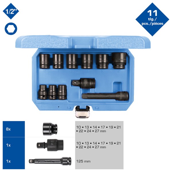 "Brilliant By KS Tools 1/2\" Kraft-Stecknuss-Satz, Sechskant, 11-Tlg, Kurz "-image