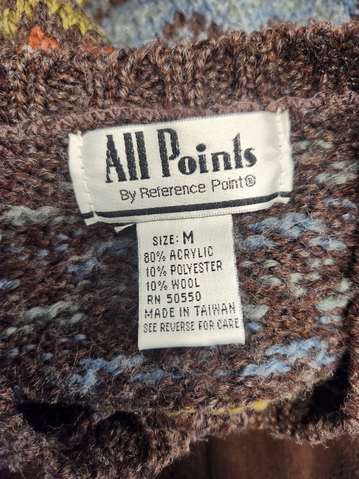 Suéter ALL POINTS Por Punto de Referencia Mujer Mediano Fair Isle Lana Cárdigan De Colección Foto 4 de 4