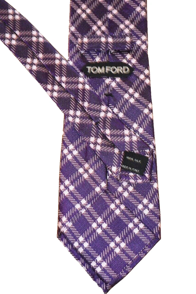 $250 Novo sem etiquetas Tom Ford roxo overcheck masculino 3,9" tecido de seda pescoço gravata Itália - Imagem 2 de 4