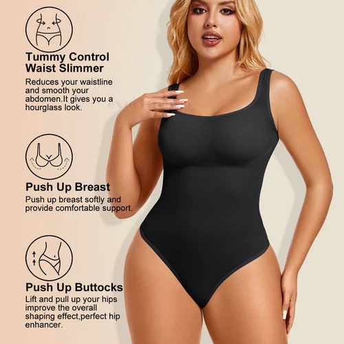 Plus Size Slimming Vest Wide Collar Type High Elastic Bodysuit Shapewear Yoga - Picture 7 of 23