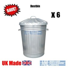 (6) 90 Litre Galvanised Dustbins Tapered Heavy Duty Best UK Made! Package