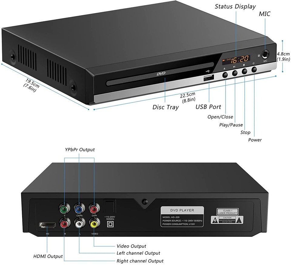 DVD Player, HD AV Output, All Region Free CD DVD Players for TV, DVD ...