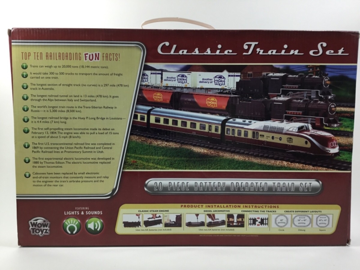 Electric Kids Train Set with Retro Classic Steam Engine Wagon and Long Tracks, Battery Powered Christmas Train Playset with Smoke Lights and Sounds for Boys and Girls 3 5 6 7