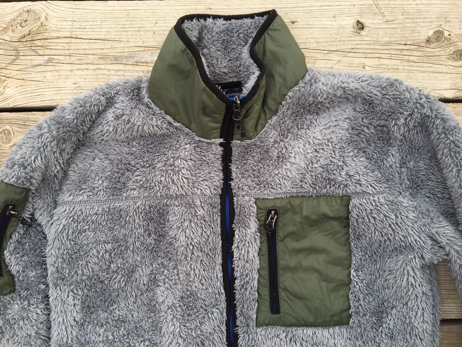 Hawke & Co Gray Olive Green Fleece Teddy Jacket Full Zip Soft Shell Size S Men’s