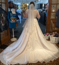 Illusion Long Sleeve Wedding Dress 16W Ivory/Cashmere worn once