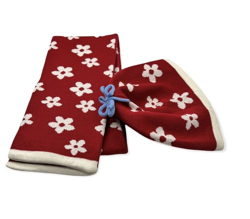 Child’s Lands End Knit Beanie Cap, Muffler Sz L Red White 7 & up - Picture 6 of 9