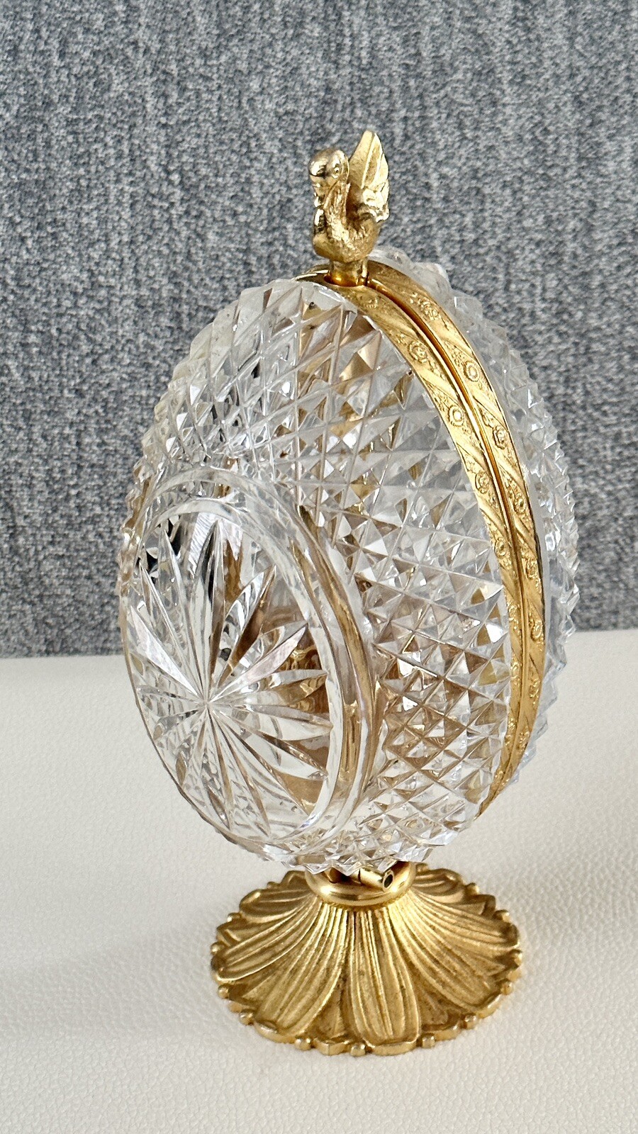 Very Fine French Cut Crystal & Dore Bronze Egg Container with 2 Perfume Bottles eBay