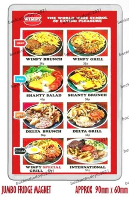 WIMPY'S RESTAURANTS ORIGINAL MENU ART NEW JUMBO FRIDGE MAGNET OR KEYRING  UK