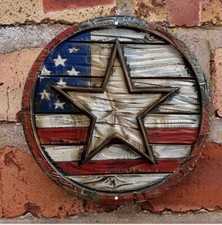 Patriotic Star Metal Sign Wreath Center 4th of July Memorial Day Labor Day