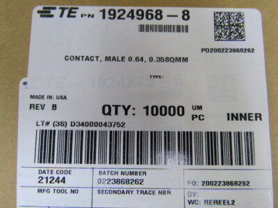 TE CONNECTIVITY  1924968-8 Qty of 100 per Lot Contact, Male 0.64 0.35SQMM