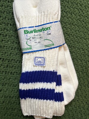VTG Socks 80s Burlington Equipe Tube Athletic Royal Blue Stripe NWT 10-13 NOS