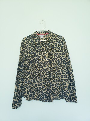 JCP JC Penney Womens XL Blouse Silk Blend Leopard Print Brown Office Career 