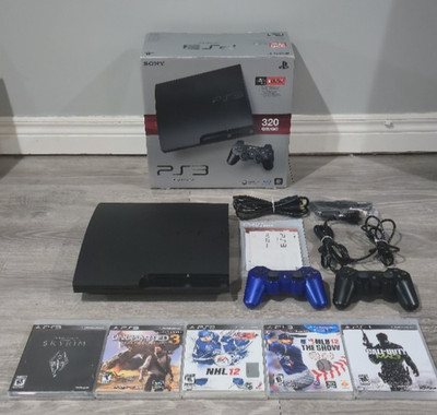 Sony PlayStation 3 Slim 320GB Console Bundle Boxed 2 Controllers 5 Games PS3