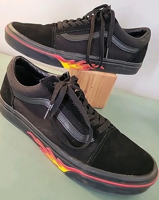 Vans Old Skool Blackout Flames Fire Hot Rod Mens Sz 10.5 Shoes Skateboarding EUC