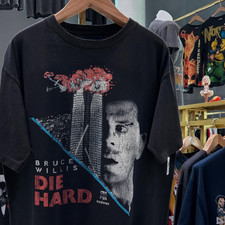 90s Die Hard Bruce Willis Faded T-Shirt Black XL
