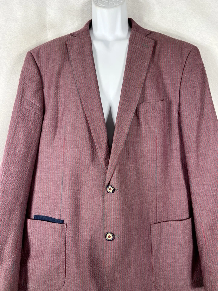 Chaqueta Tallia Para Hombre 50L Gris Borgoña Abrigo Deportivo Seersucker Blazer 100% Algodón Foto 2 de 4