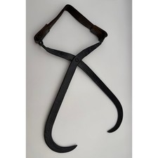 Vintage Hand Forged Iron Ice Tongs Leather Ha...
