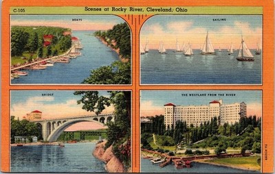 VINTAGE POSTCARD MULTIPLE SCENES AT ROCKY RIVER CLEVELAND OHIO c. 1945