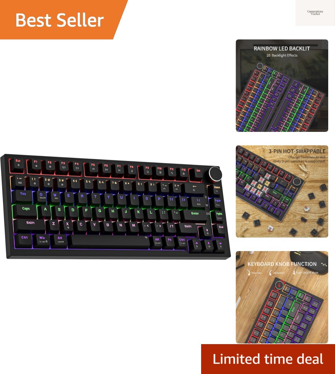 GM326 75% Percent Mechanical Keyboard,Wired Mini Backlit Hot Swappable Gaming...