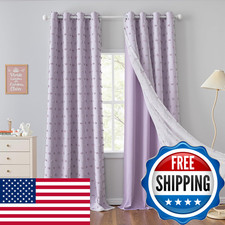Mysky Home 90 Inches Long Curtains Lilac Pom Pom Sheer Nursery Curtain Girl