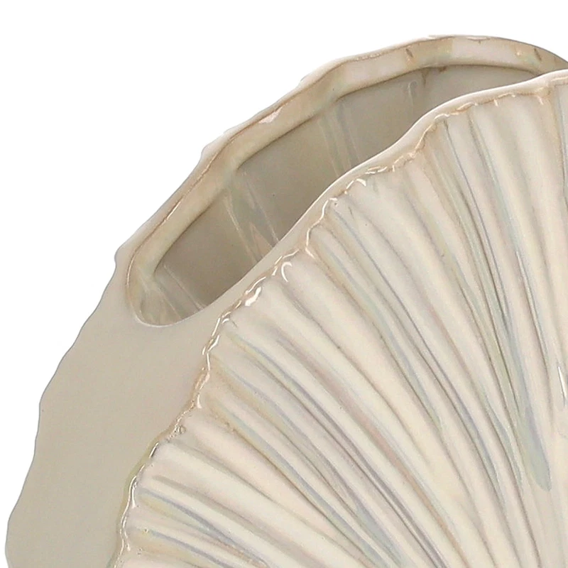 Vaso Conchiglia Ceramica Bianco Madreperlato Perlato Decorativo Portafiori, fotografia 6 di 9
