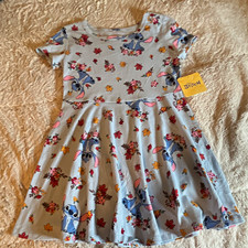 Disney Stitch Girls Fit Flare Blue Floral Graphic Knit Dress Size M 8