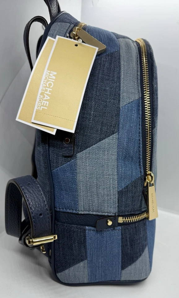 NUEVO CON ETIQUETAS BOLSO MOCHILA MICHAEL KORS RHEA MULTI AZUL DENIM PATCHWORK CON BOLSA PARA EL POLVO - ¡RARO! Foto 4 de 4