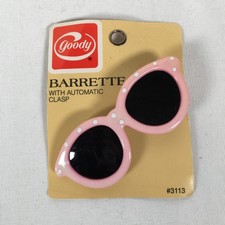 Vintage 1987 Goody Automatic Clasp Sunglasses Barrette Pink White Dots 3113