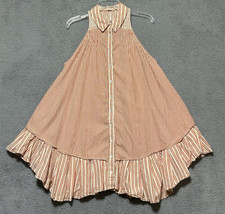 Free People Dress Womens Sz S Orange Be Real Mini Button Front Stripe Ruffle Hem