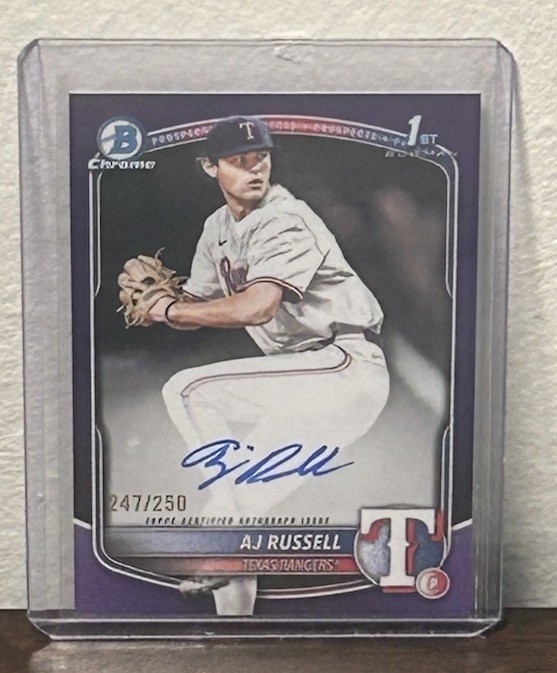 2025 Bowman Draft Chrome AJ Russell Purple Autograph /250 #CPA-AR Rangers RC
