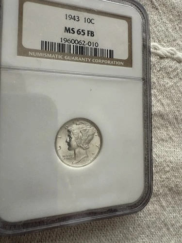 1943 D 10c Mercury Silver Dime NGC MS65FB
