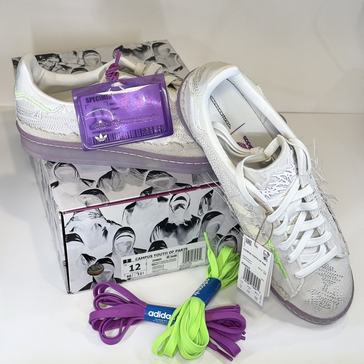 adidas Original Youth of Paris x Campus 80s White Purple Men Sz 12 Shoe ID6805 adidas Original Youth of Paris x Campus 80s White Purple Men Sz 12 Shoe ID6805
