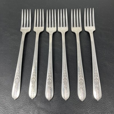 Oneida ROYAL ROSE Grille Fork Viande  lot of 6 SIlverplate  7 5/8 in Nobility