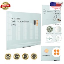 Frameless Glass Whiteboard 48x36 Magnetic Dry Erase Board - Tempered Glass, ...