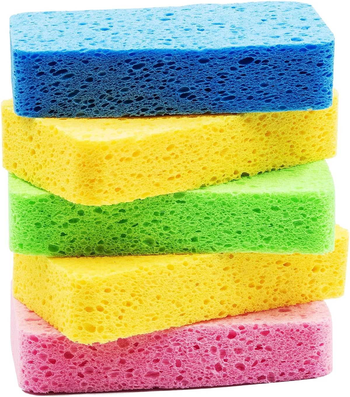Heavy-Duty Large Cellulose Scrub Sponges – Quick Drying, 5 Pack, Vibrant Colors