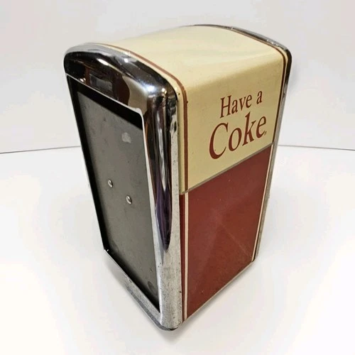 Vintage Coca Cola Napkin Holder Dispenser 1992 Red Chrome 50's Diner Style Coke